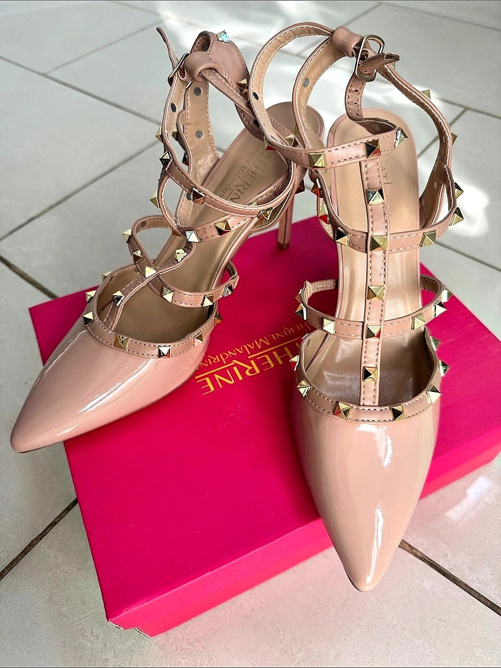 Catherine Malandrino Studded Pointed-Toe Heels in Pink